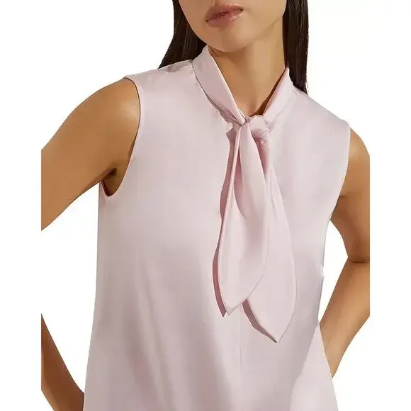 Misook Loop and Tie Sleeveless Blouse Pink Pullover Top Silky Size XL NEW - Picture 2 of 9